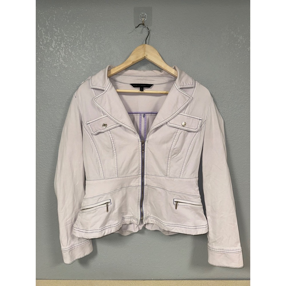 White House Black Market Lavender Peplum Zip Jacket Lilac Cotton Stretch Size 10